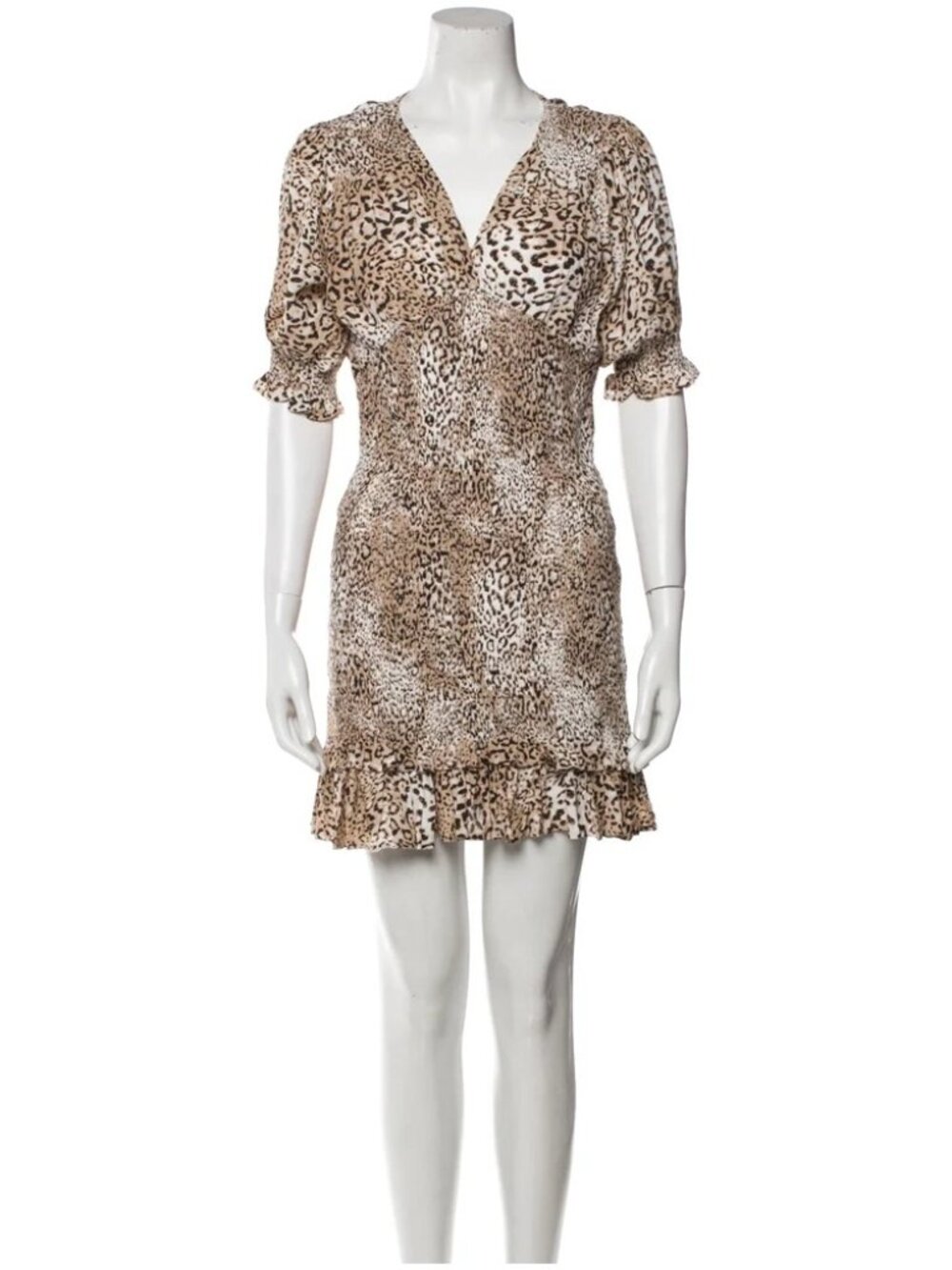 Faithfull The Brand Leopard Print V-Neck Smocked Dress Medium (X926)